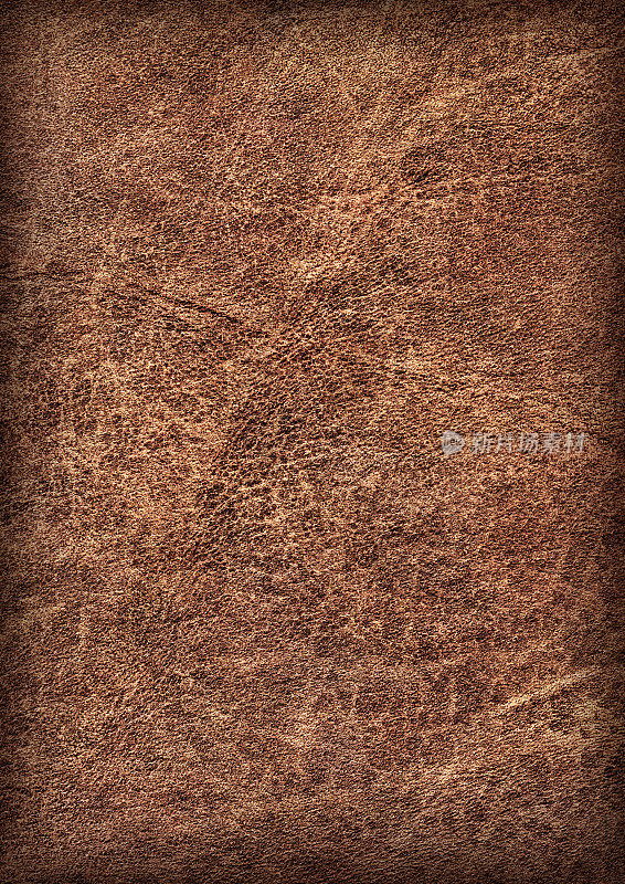 高分辨率古色古香的棕色牛皮粗糙皱皱皱皱的Vignette Grunge纹理
